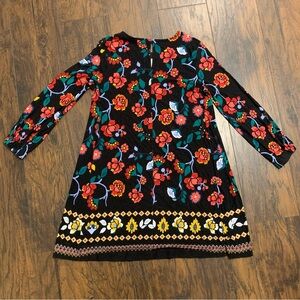 Loft Long Balloon Sleeve Dress, W/ A Big Bold Floral Pattern